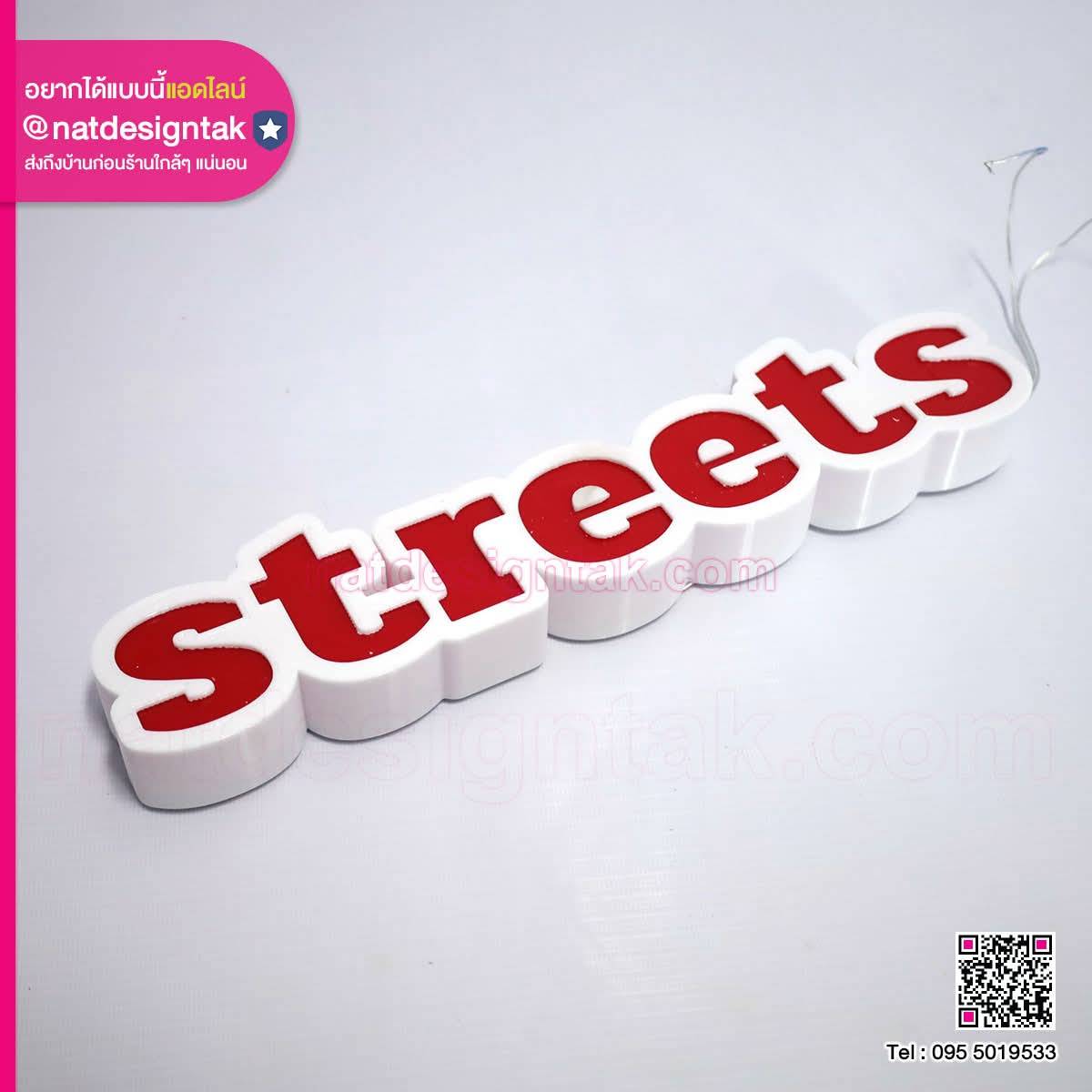 Red-faced Streets sign with a white body